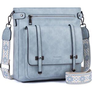 Women’s Sky Blue Leather Purses Multi-Pocket Adjustable Strap Crossbody Bags